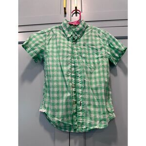 Crewcuts green plaid short sleeve‎ top collar 4/5T